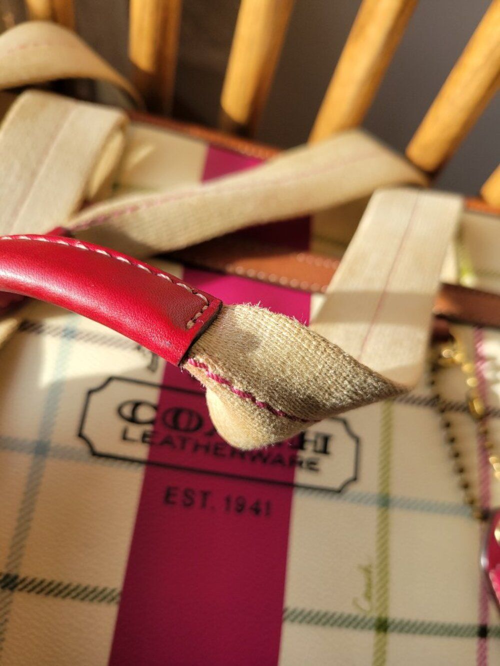 Coach Hampton Plaid Tote Pink Multicolor Tattersall- Authenticated - Picture 3 of 13